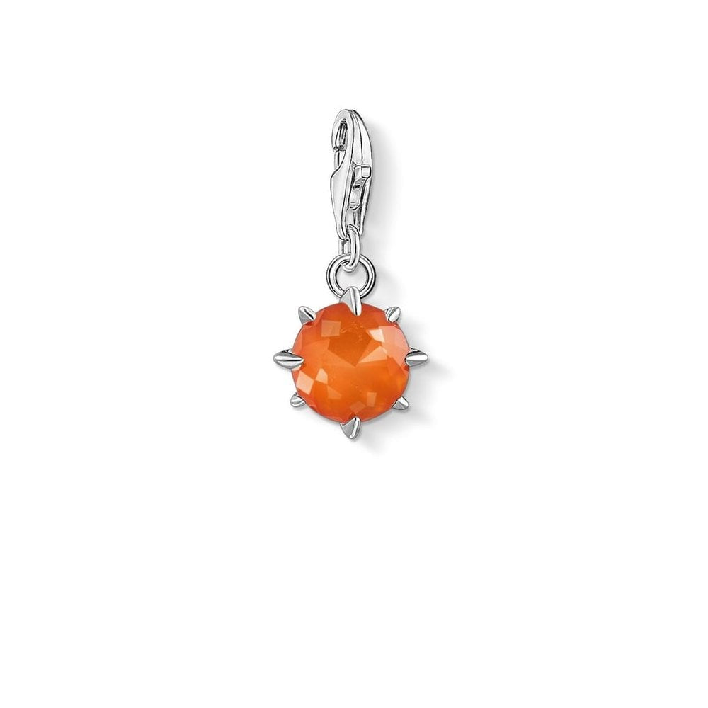 STERLING SILVER HAND-CUT RED AGATE JANUARY BIRTHSTONE CHARM PENDANT SET IN STAR SHAPE CLAWS WITH CZ ON THE BACK