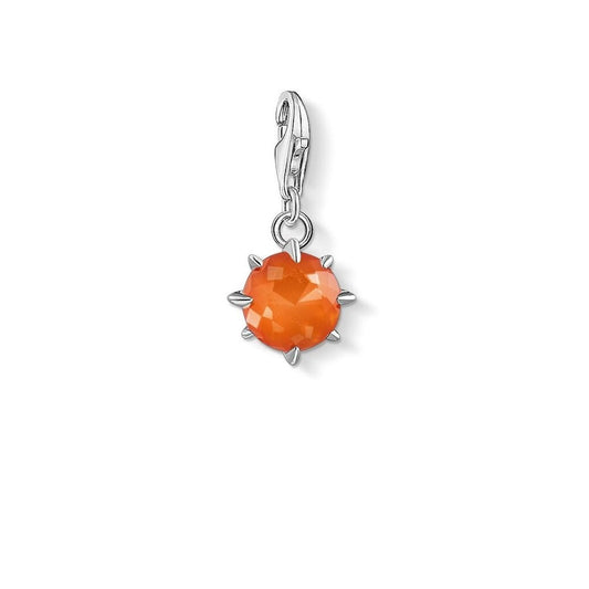 STERLING SILVER HAND-CUT RED AGATE JANUARY BIRTHSTONE CHARM PENDANT SET IN STAR SHAPE CLAWS WITH CZ ON THE BACK