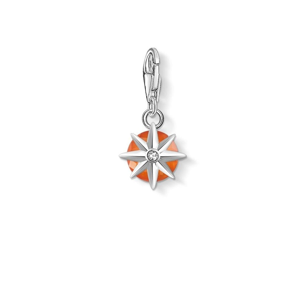 STERLING SILVER HAND-CUT RED AGATE JANUARY BIRTHSTONE CHARM PENDANT SET IN STAR SHAPE CLAWS WITH CZ ON THE BACK