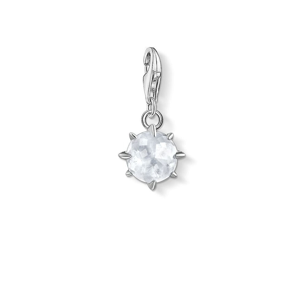 "STERLING SILVER HAND-CUT ROCK CRYSTAL APRIL BIRTHSTONE CHARM PENDANT SET IN STAR SHAPE CLAWS WITH CZ ON THE BACK "