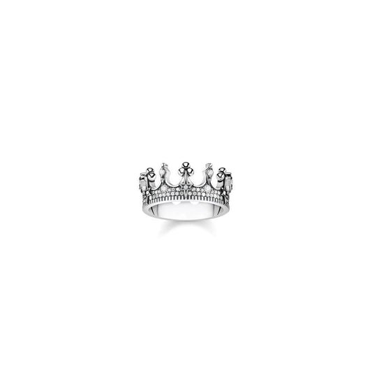 STERLING SILVER HANDCRAFTED CROWN RING WITH CUBIC ZIRCONIA STONE EMBELLISHMENT