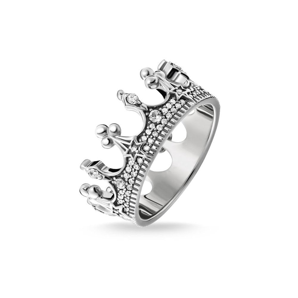 STERLING SILVER HANDCRAFTED CROWN RING WITH CUBIC ZIRCONIA STONE EMBELLISHMENT