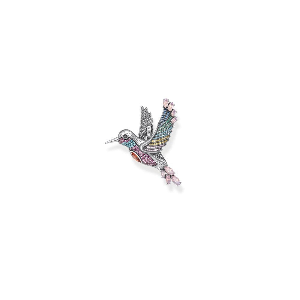 STERLING SILVER HANDCRAFTED HUMMINGBIRD CHARM PENDANT WITH ELABORATE PAVE MULTI COLOUR STONE EMBELLISHMENT