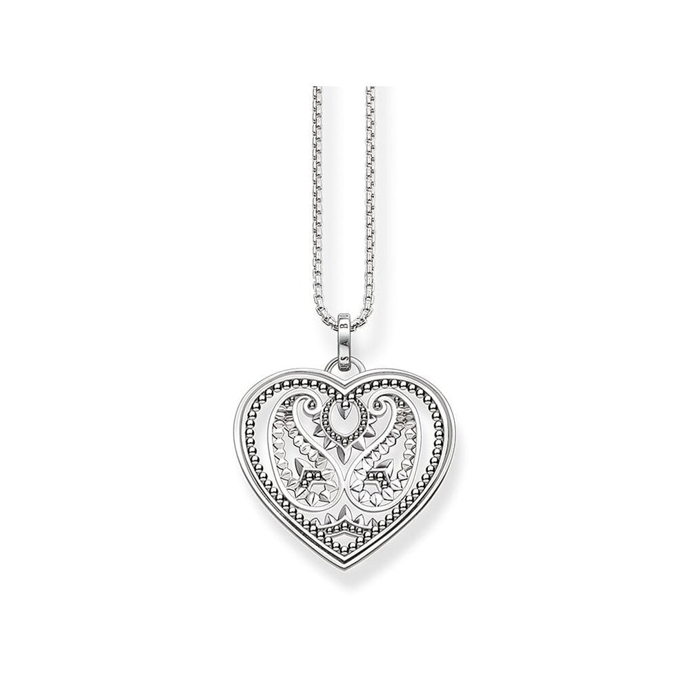 STERLING SILVER HEART AMULET NECKLACE WITH A PAISLEY DESIGN