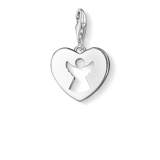 STERLING SILVER HEART CHARM PENDANT WITH GUARDIAN ANGEL SHAPE IN CENTRE