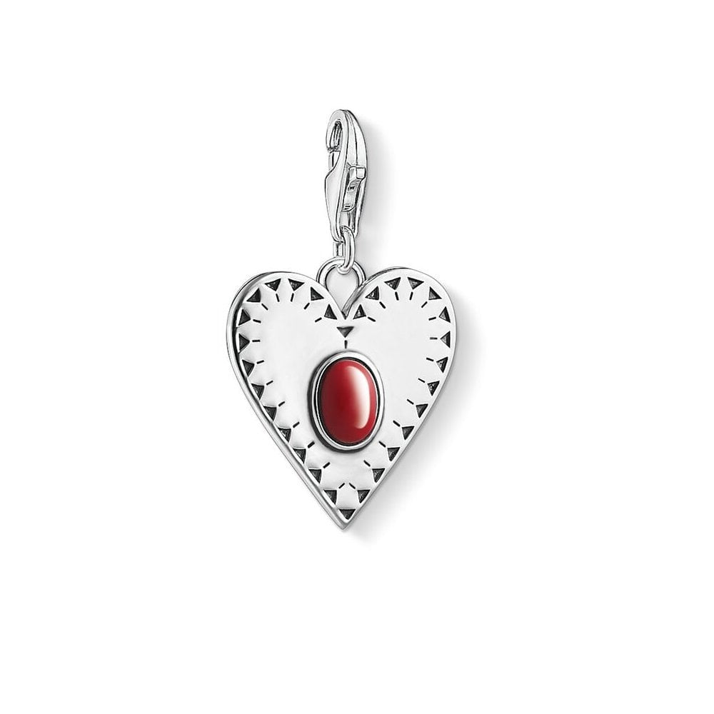 STERLING SILVER HEART CHARM PENDANT WITH STIMULATED CORAL STONE