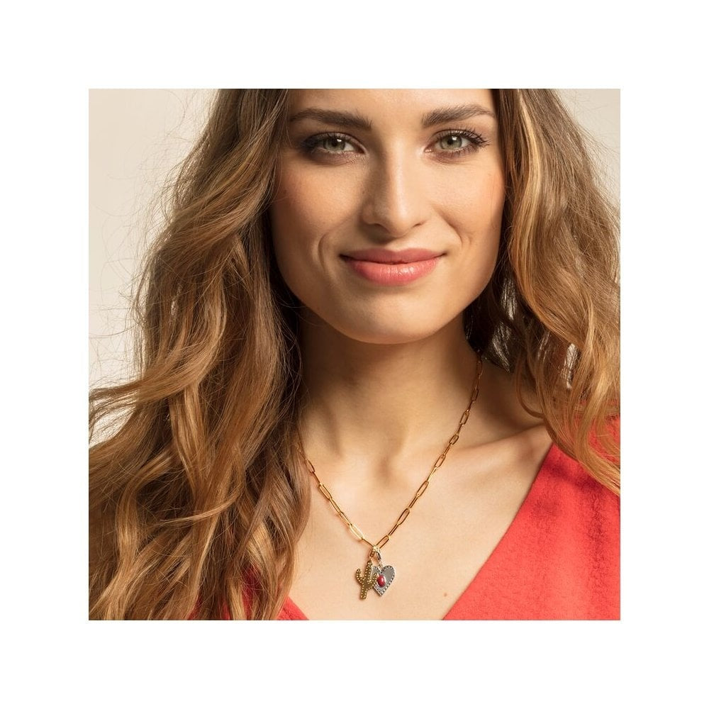 STERLING SILVER HEART CHARM PENDANT WITH STIMULATED CORAL STONE