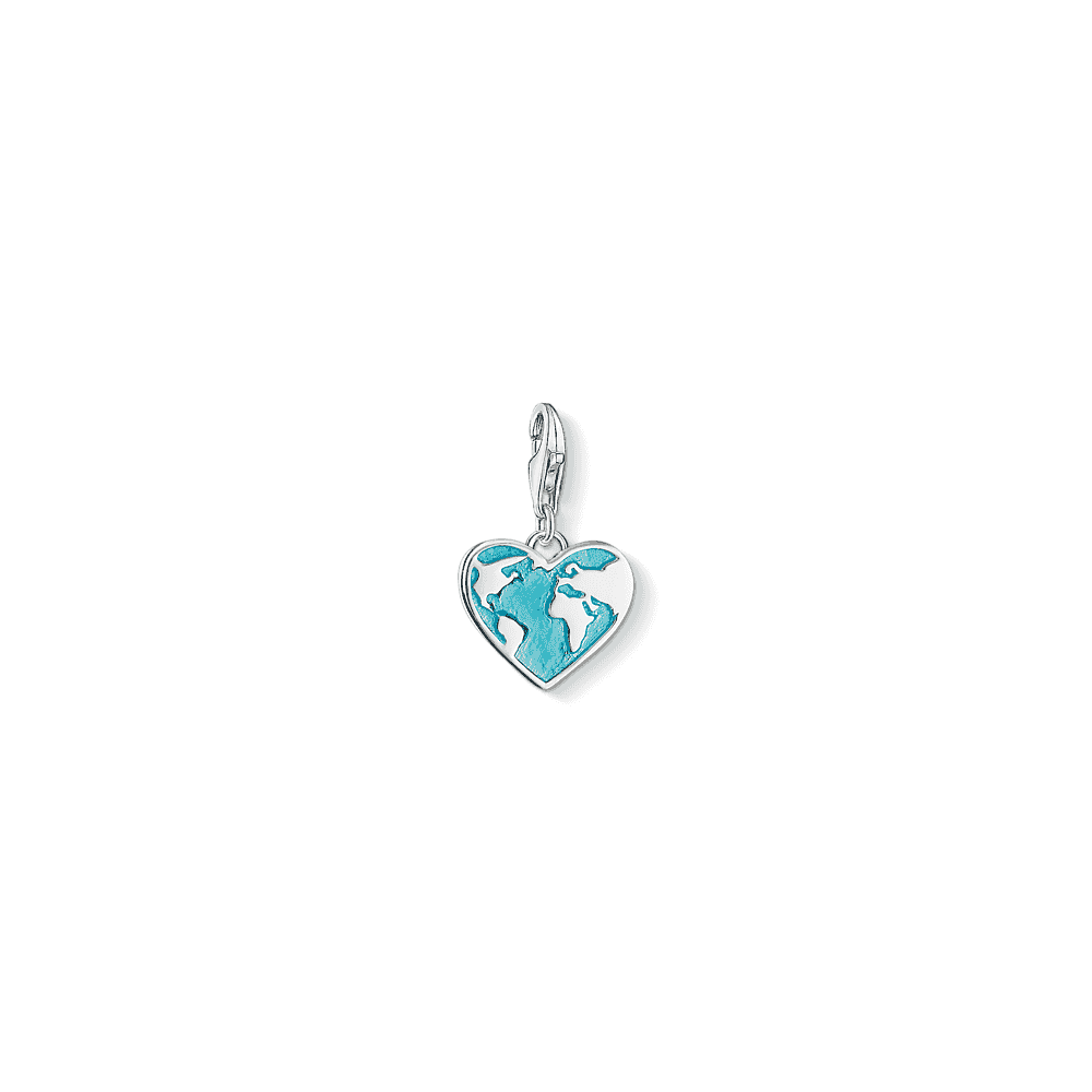 STERLING SILVER HEART GLOBE CHARM PENDANT