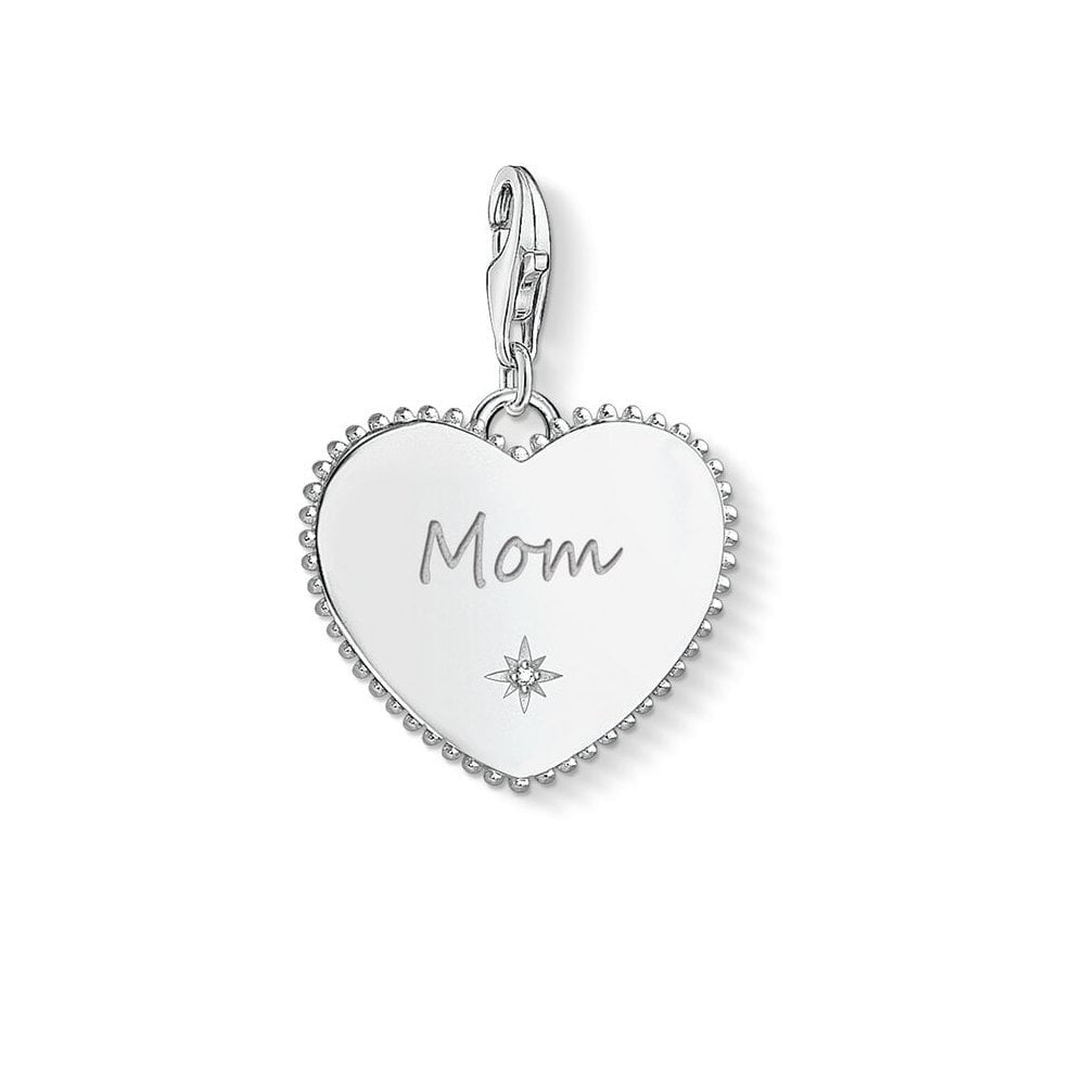 STERLING SILVER HEART MOM CHARM PENDANT
