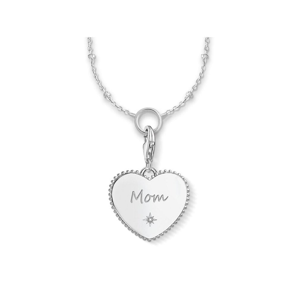 STERLING SILVER HEART MOM CHARM PENDANT