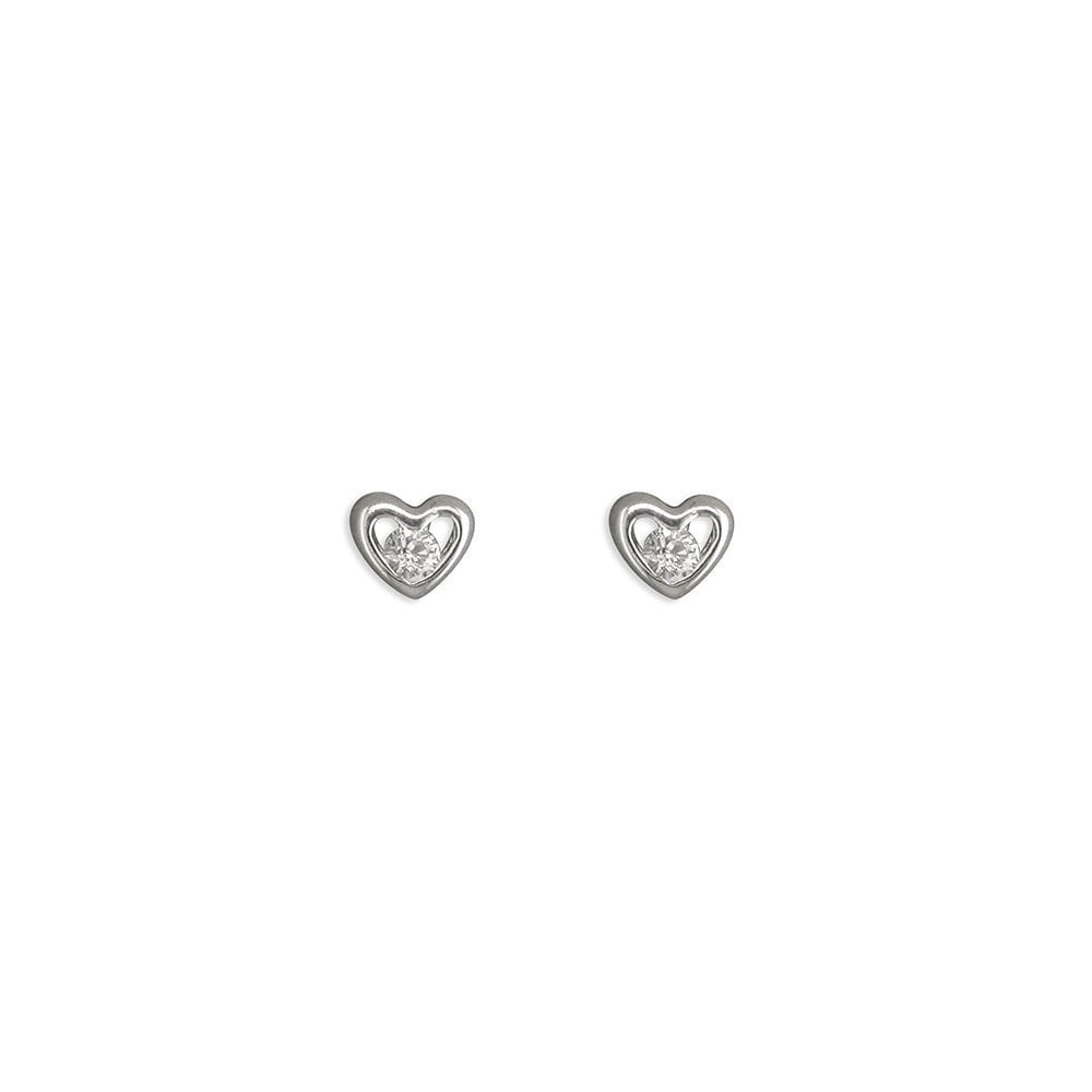 STERLING SILVER HEART STUD EARRINGS WITH CUBIC ZIRCONIA