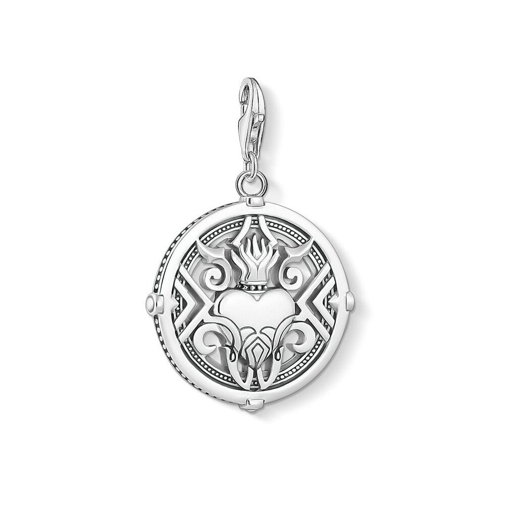 STERLING SILVER HEART WITH FLAMES CHARM PENDANT