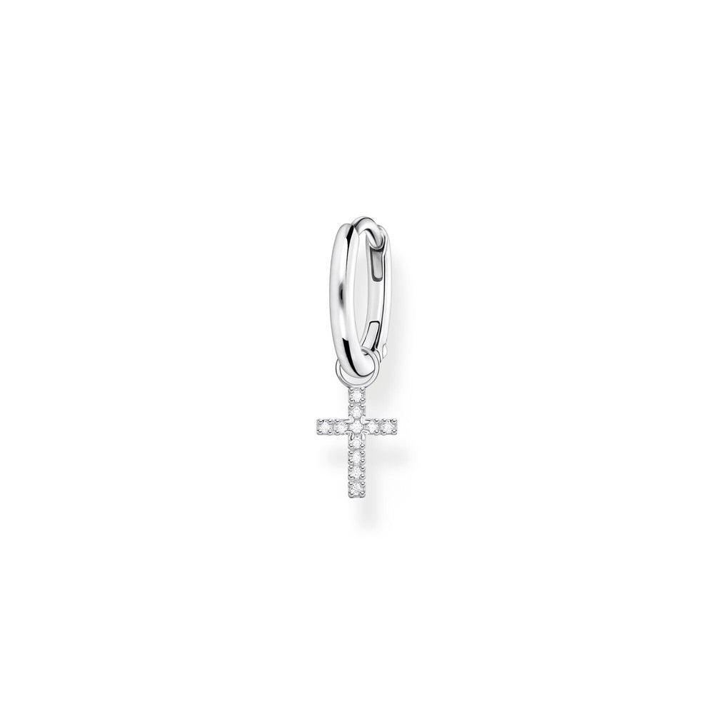 STERLING SILVER HOOP EARRINGS WITH CROSS DROP PENDANT