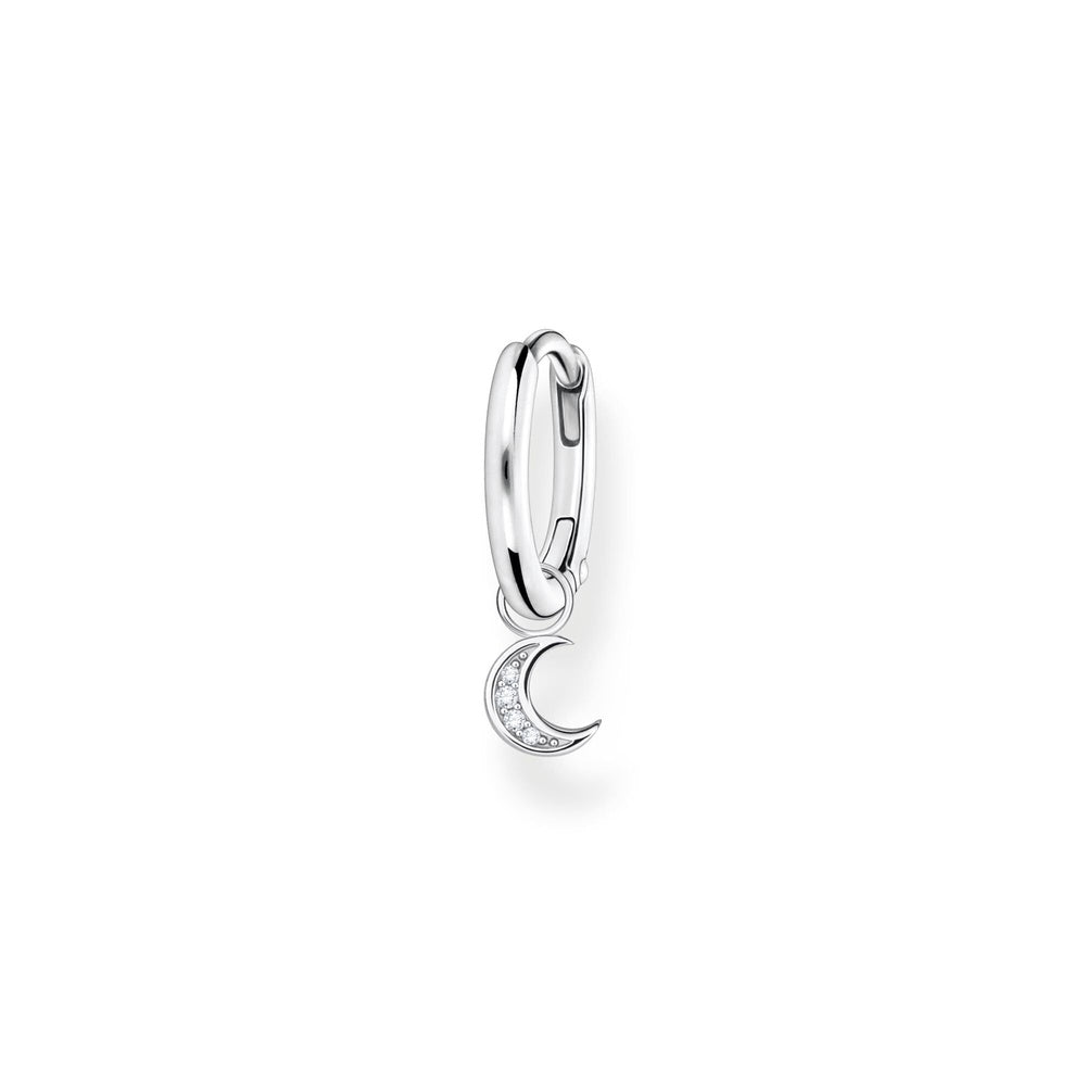 STERLING SILVER HOOP EARRINGS WITH MOON CRESCENT DROP PENDANT
