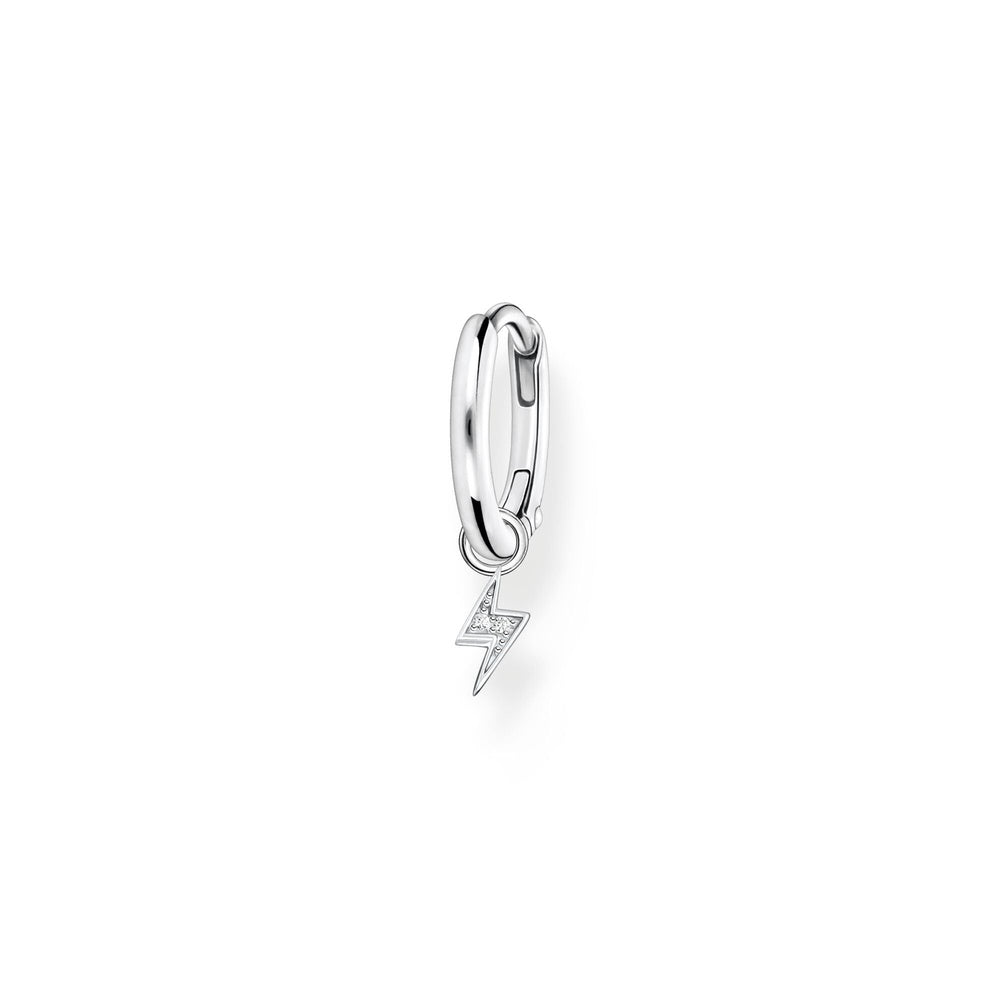 STERLING SILVER HOOP EARRINGS WITH PAVE ZIRCONIA LIGHTENING SYMBOL