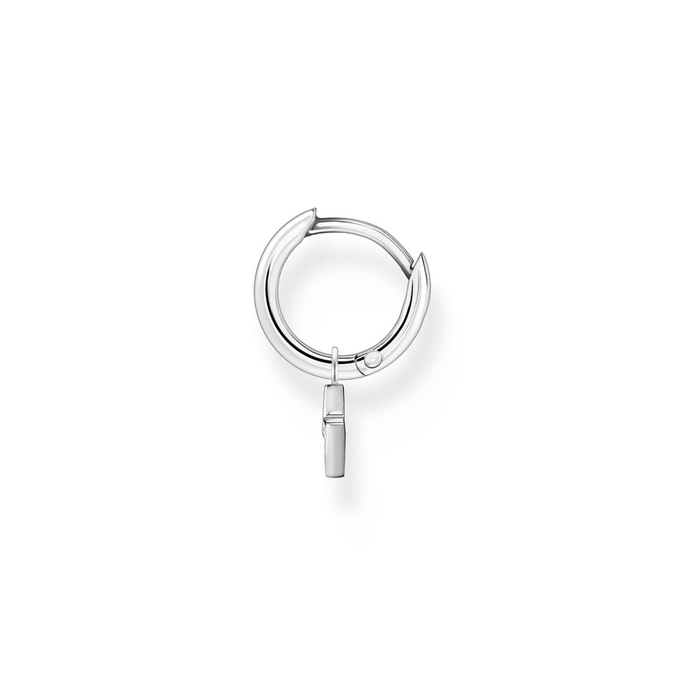 STERLING SILVER HOOP EARRINGS WITH PAVE ZIRCONIA LIGHTENING SYMBOL