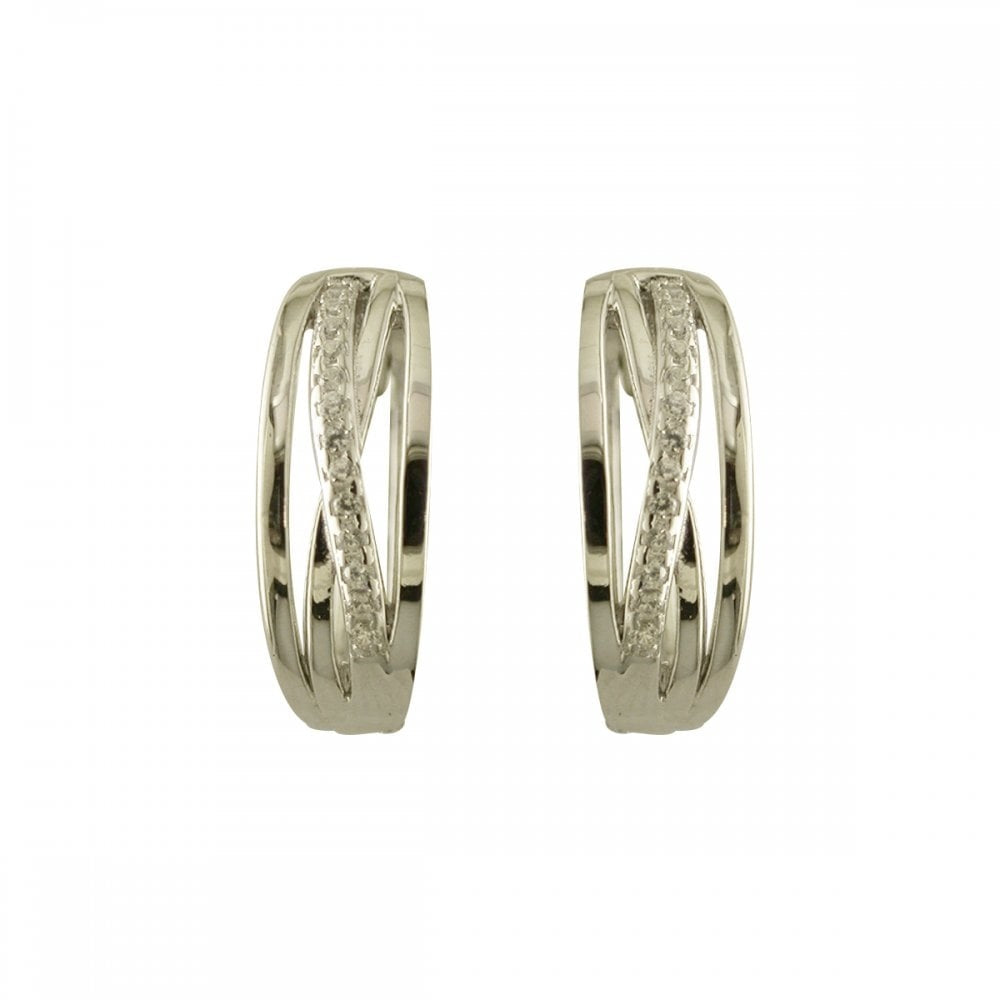 STERLING SILVER HUGGIES - OPEN DESIGN WITH CUBIC ZIRCONIA