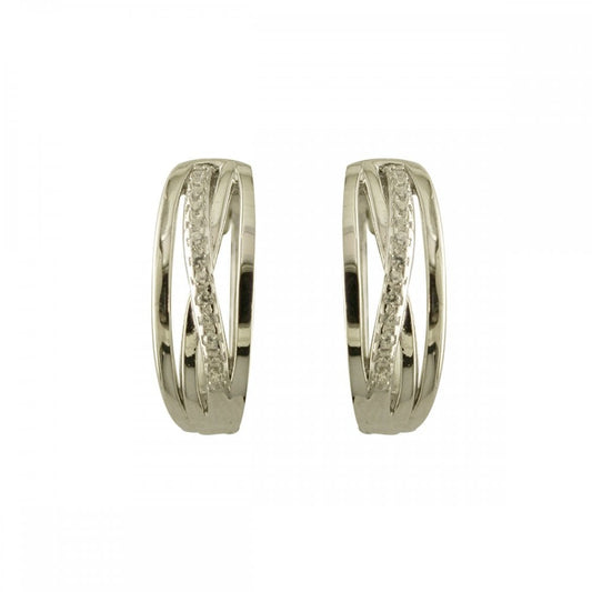 STERLING SILVER HUGGIES - OPEN DESIGN WITH CUBIC ZIRCONIA
