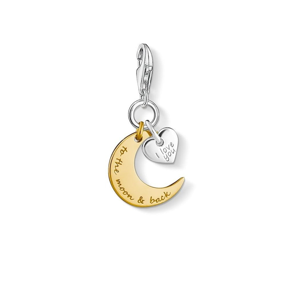 STERLING SILVER "I LOVE YOU" HEART & GOLD ON SILVER "TO THE MOON & BACK" MOON CHARM PENDANT