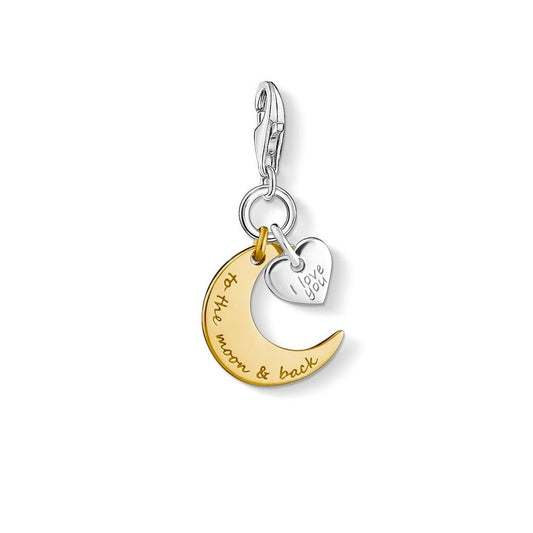 STERLING SILVER "I LOVE YOU" HEART & GOLD ON SILVER "TO THE MOON & BACK" MOON CHARM PENDANT