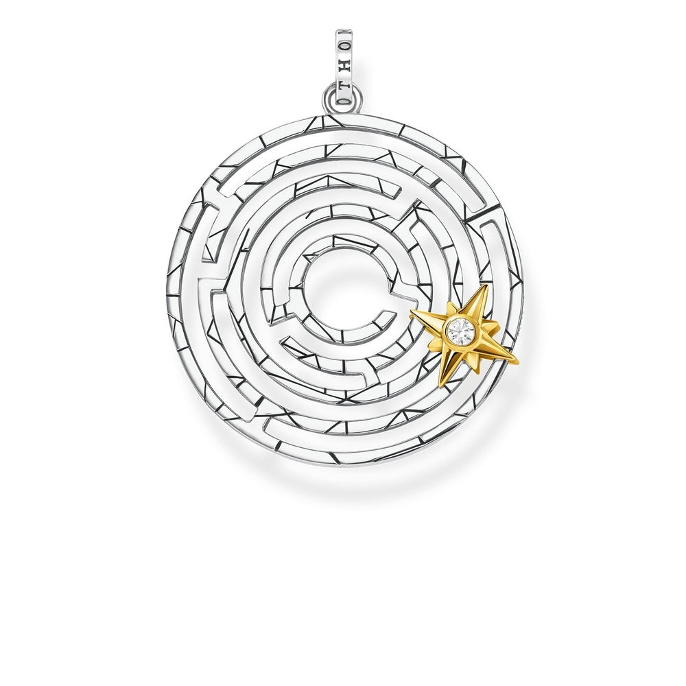 STERLING SILVER LABYRINTH PENDANT WITH GOLD ON SILVER CUBIC ZIRCONIA STAR