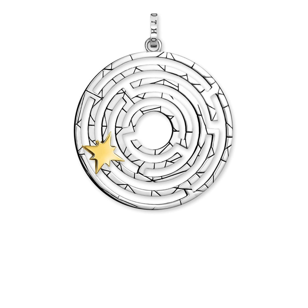 STERLING SILVER LABYRINTH PENDANT WITH GOLD ON SILVER CUBIC ZIRCONIA STAR