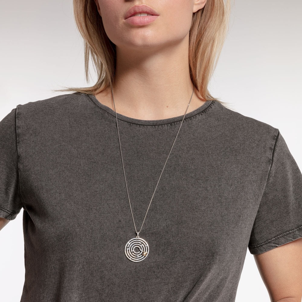 STERLING SILVER LABYRINTH PENDANT WITH GOLD ON SILVER CUBIC ZIRCONIA STAR