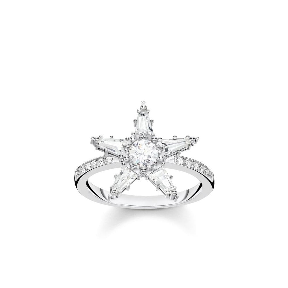STERLING SILVER LARGE CUBIC ZIRCONIA STAR RING