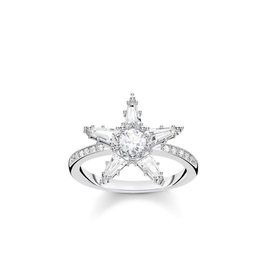 STERLING SILVER LARGE CUBIC ZIRCONIA STAR RING