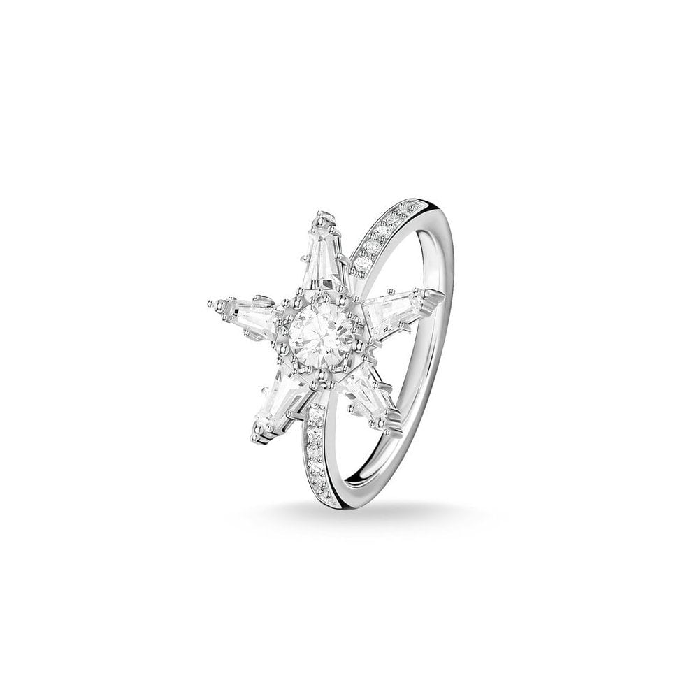 STERLING SILVER LARGE CUBIC ZIRCONIA STAR RING