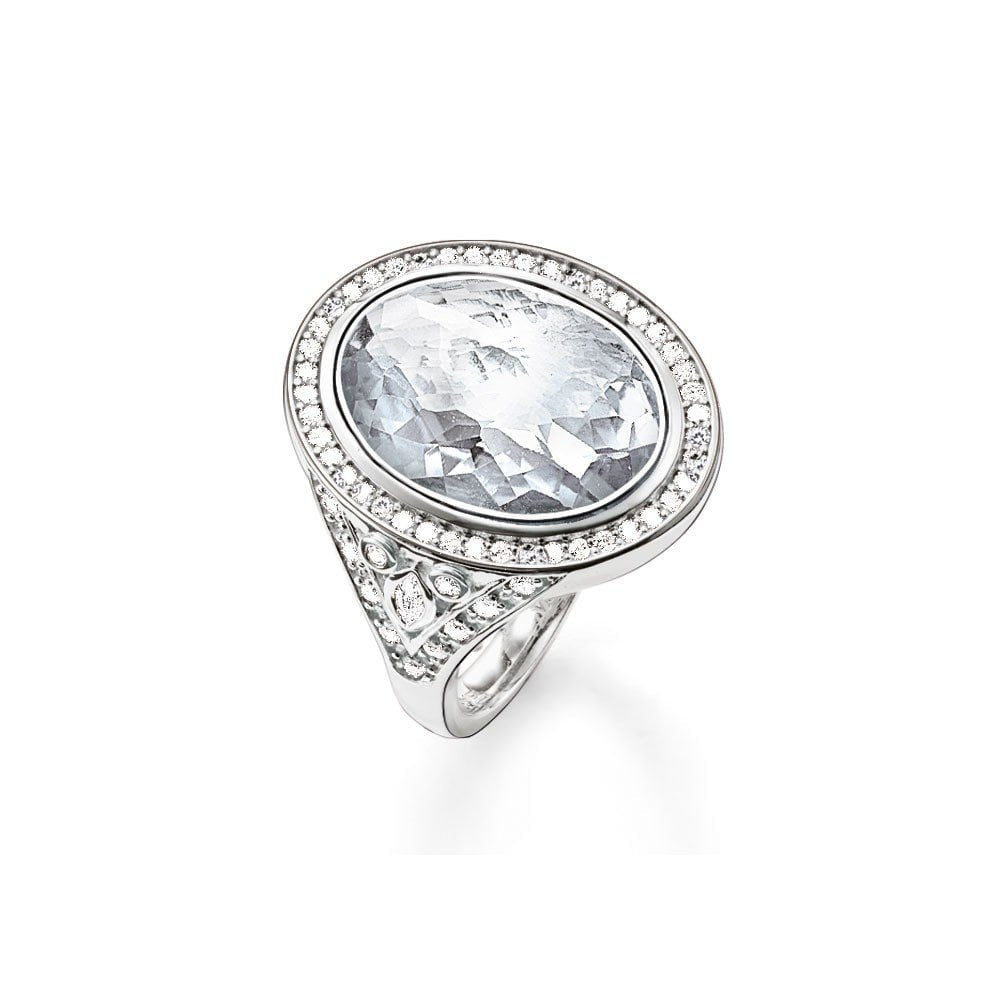 STERLING SILVER LARGE OVAL CUBIC ZIRCONIA RING SURROUNDED BY SMALLER ZIRCONIAS