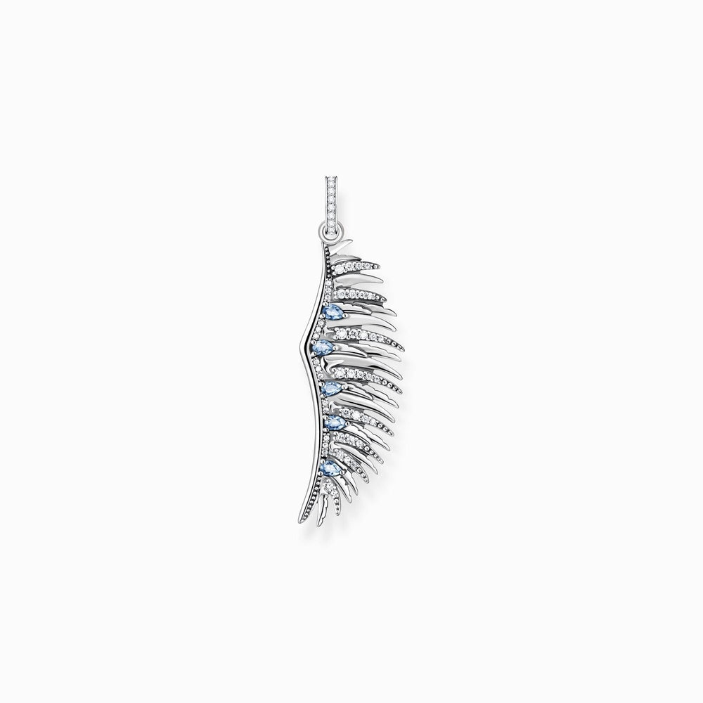 STERLING SILVER LARGE PHOENIX WING WITH BLUE STONES PENDANT