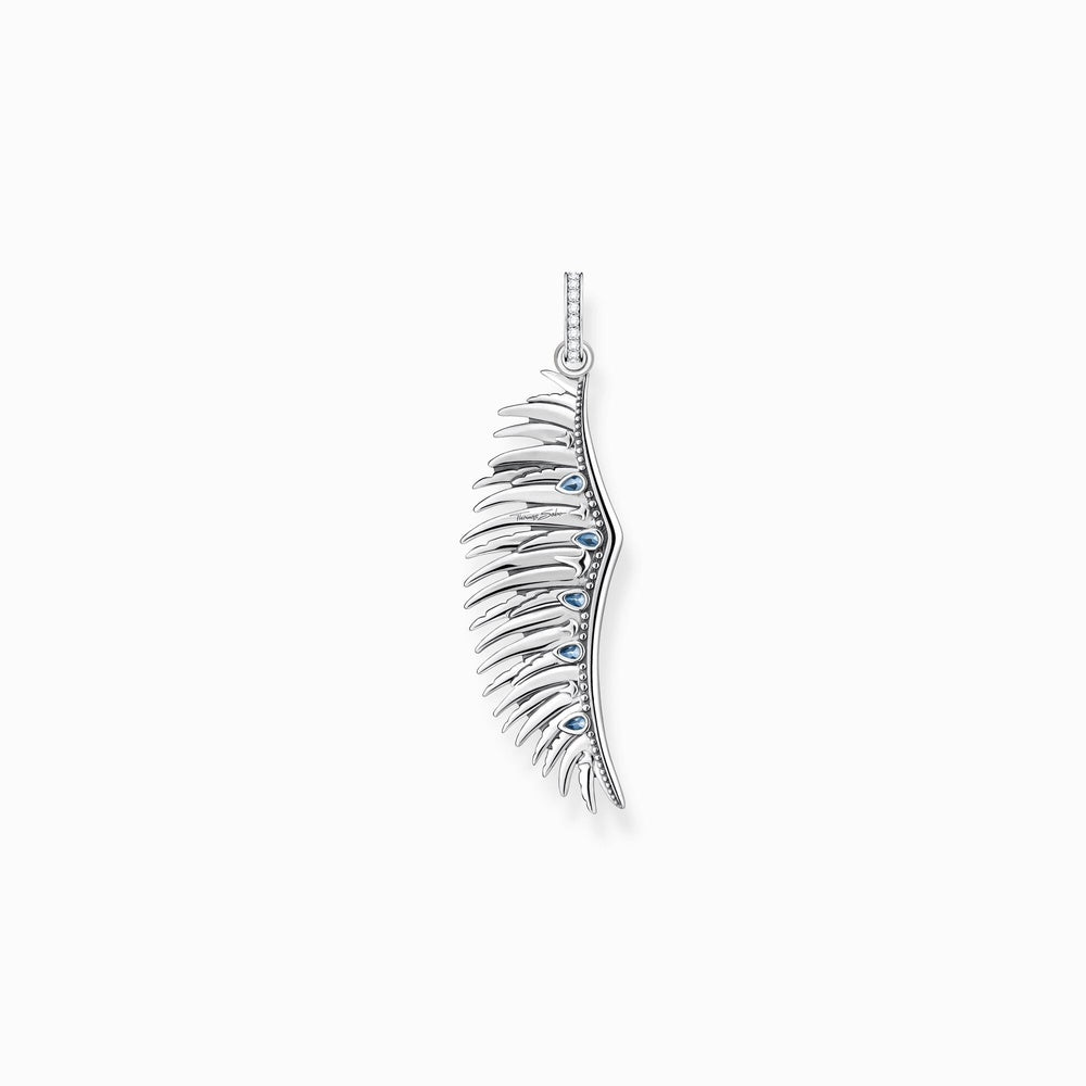STERLING SILVER LARGE PHOENIX WING WITH BLUE STONES PENDANT