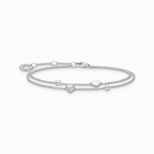 STERLING SILVER LAYERED BRACELET WITH HEARTS AND WHITE ZIRCONIA