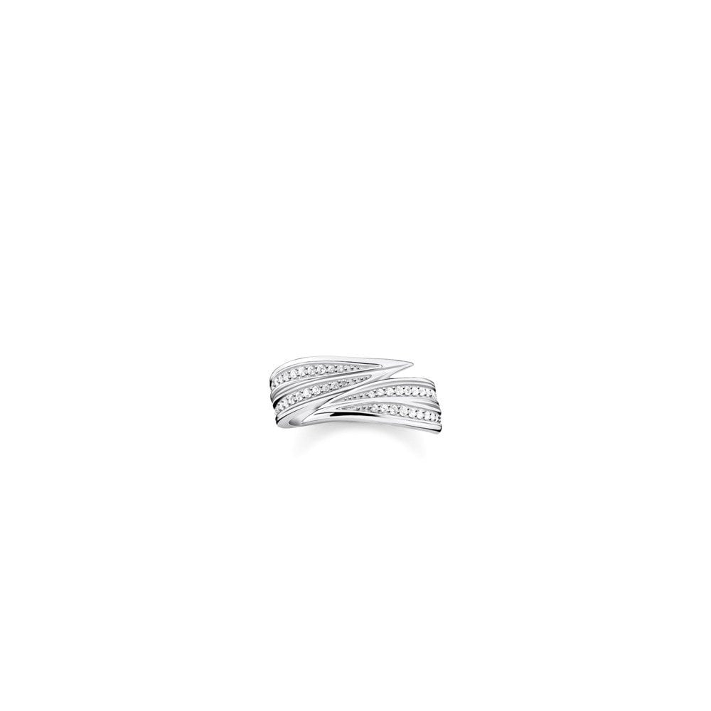 STERLING SILVER LEAF BAND RING WITH CUBIC ZIRCONIA