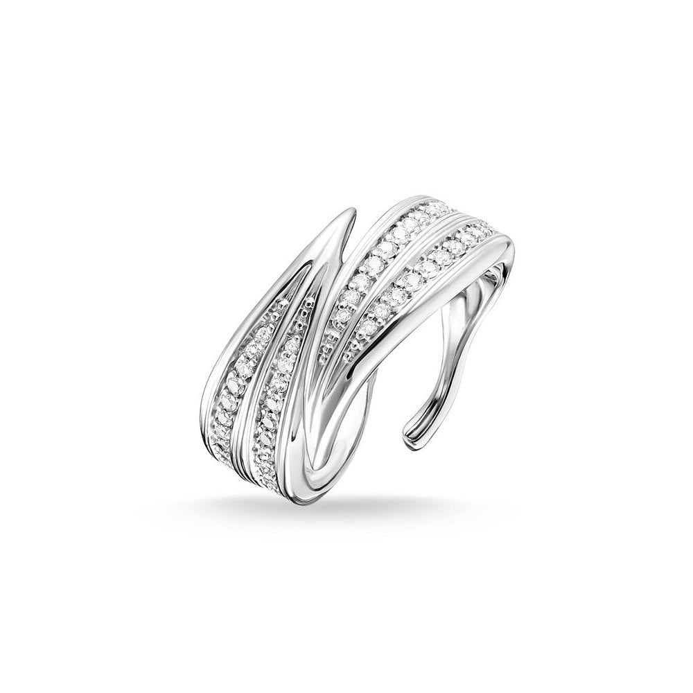 STERLING SILVER LEAF BAND RING WITH CUBIC ZIRCONIA