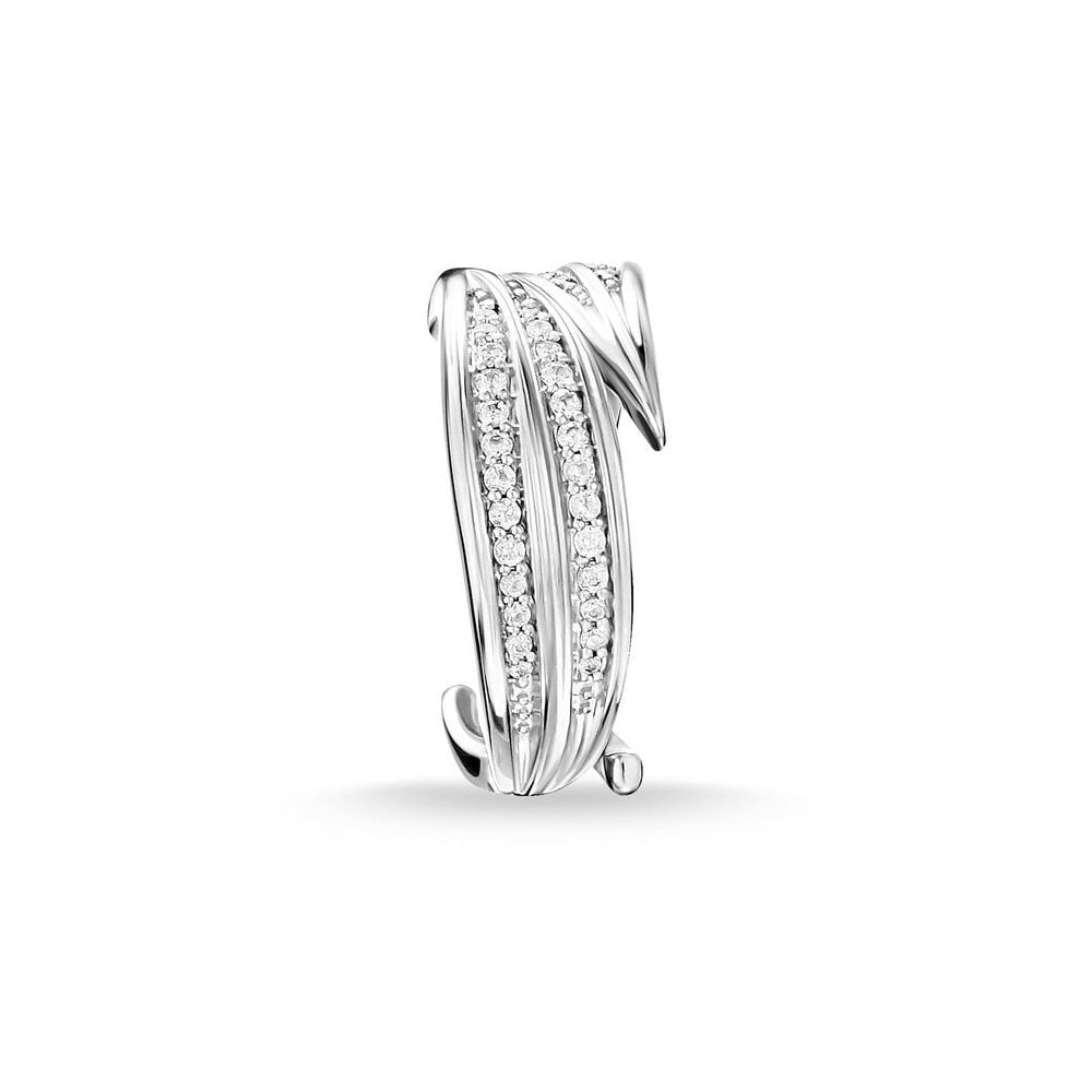 STERLING SILVER LEAF BAND RING WITH CUBIC ZIRCONIA