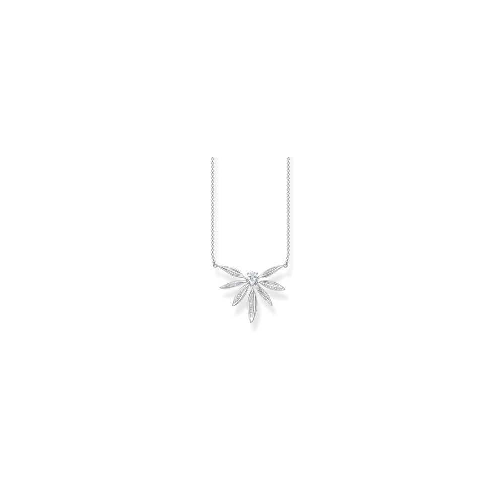 STERLING SILVER LEAF MOTIF NECKLACE WITH CUBIC ZIRCONIA