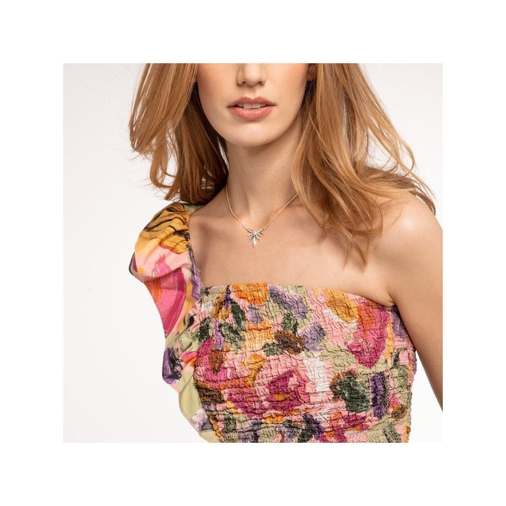 STERLING SILVER LEAF MOTIF NECKLACE WITH CUBIC ZIRCONIA