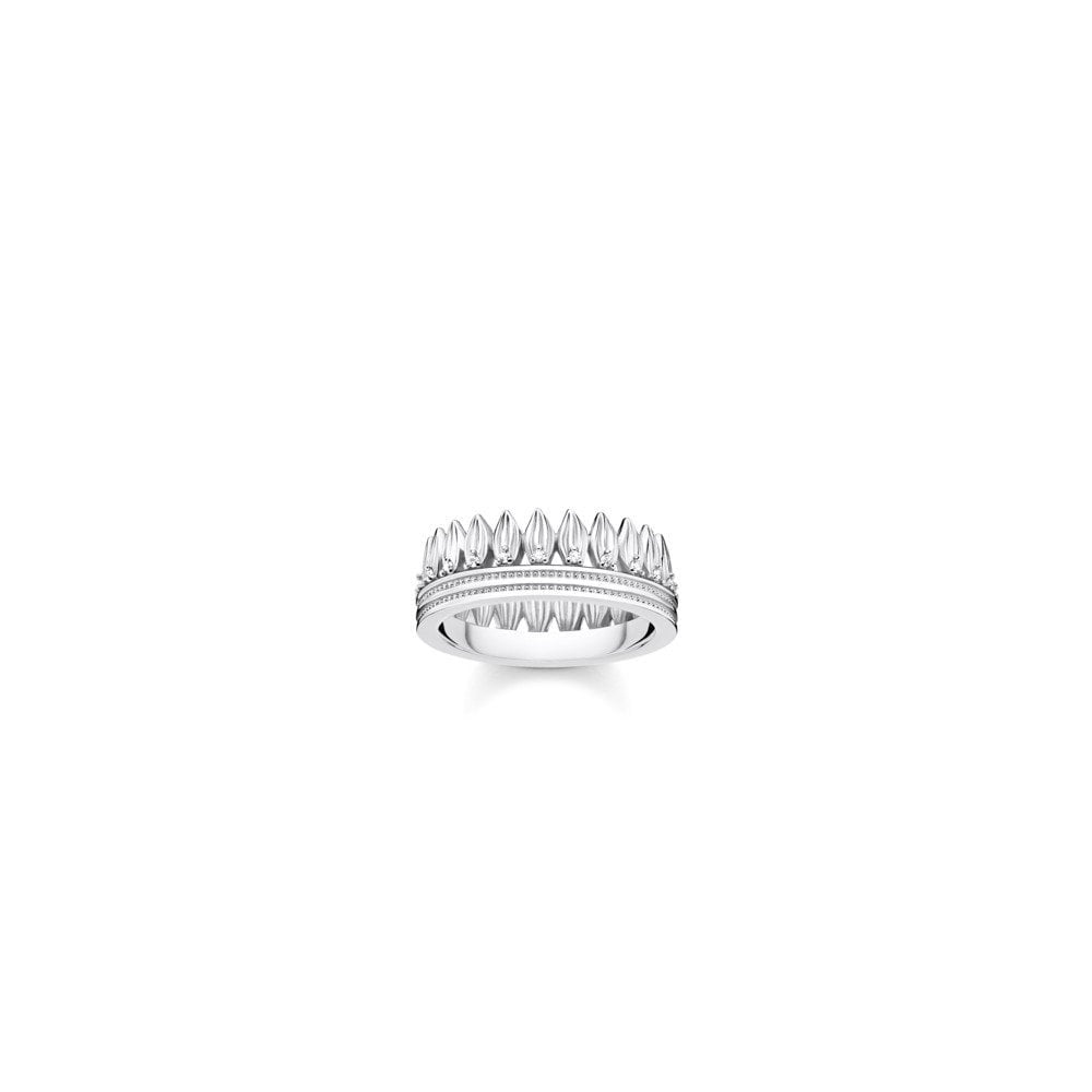 STERLING SILVER LEAF RING IN A CROWN SHAPE WITH CUBIC ZIRCONIA