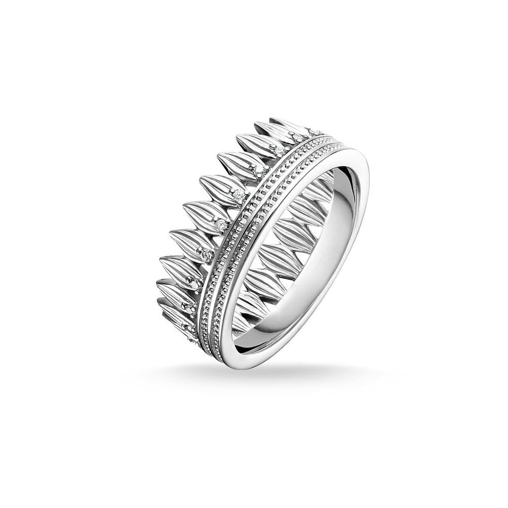 STERLING SILVER LEAF RING IN A CROWN SHAPE WITH CUBIC ZIRCONIA