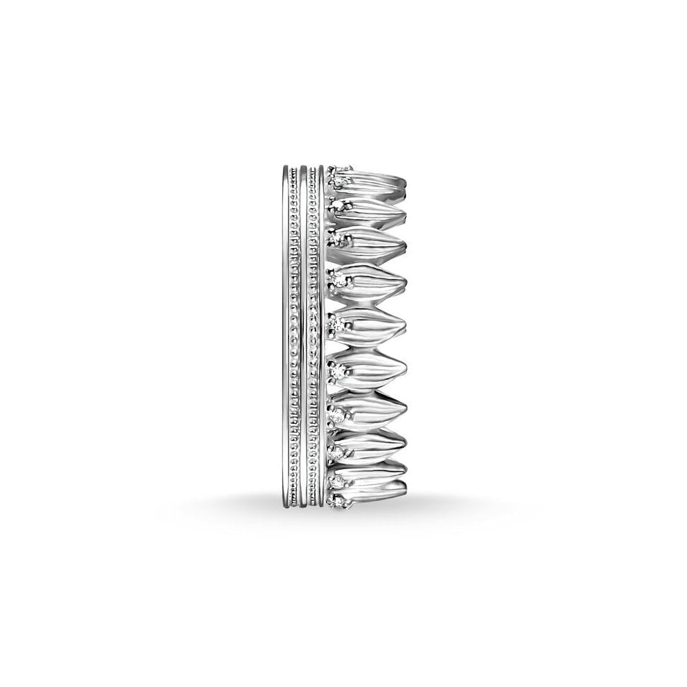 STERLING SILVER LEAF RING IN A CROWN SHAPE WITH CUBIC ZIRCONIA
