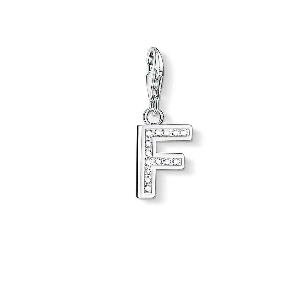 STERLING SILVER LETTER "F" CHARM PENDANT WITH CUBIC ZIRCONIA