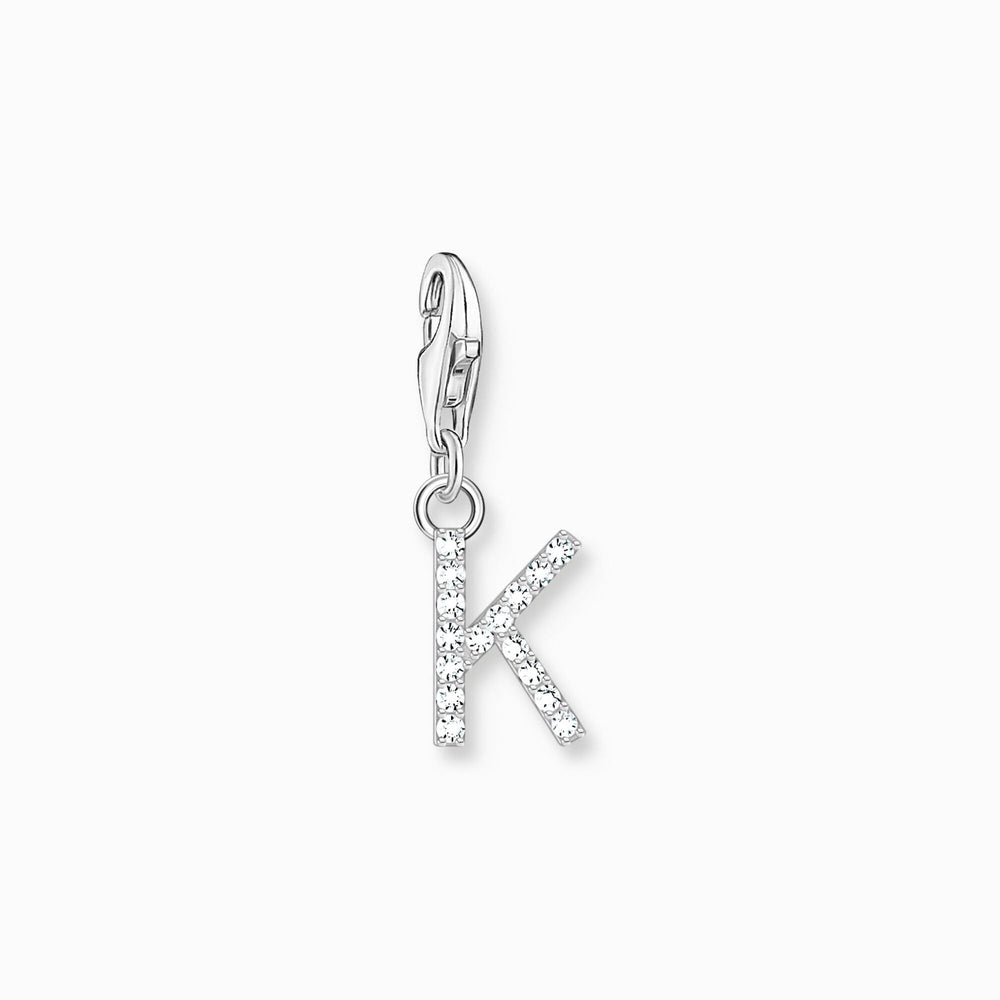 STERLING SILVER LETTER K CHARM WITH WHITE ZIRCONIA STONES