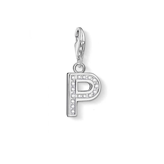 STERLING SILVER LETTER "P" CHARM PENDANT WITH CUBIC ZIRCONIA