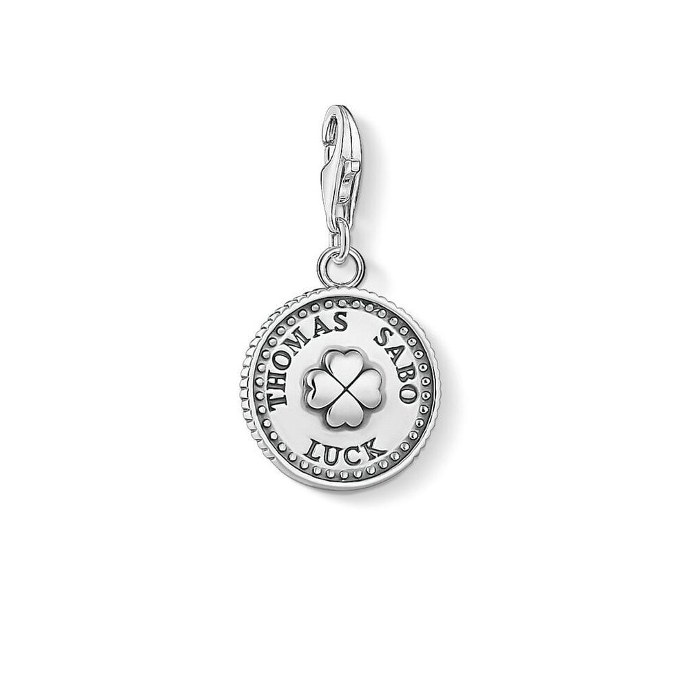 STERLING SILVER "LOVE & LUCK" CLOVERLEAF DISC CHARM PENDANT