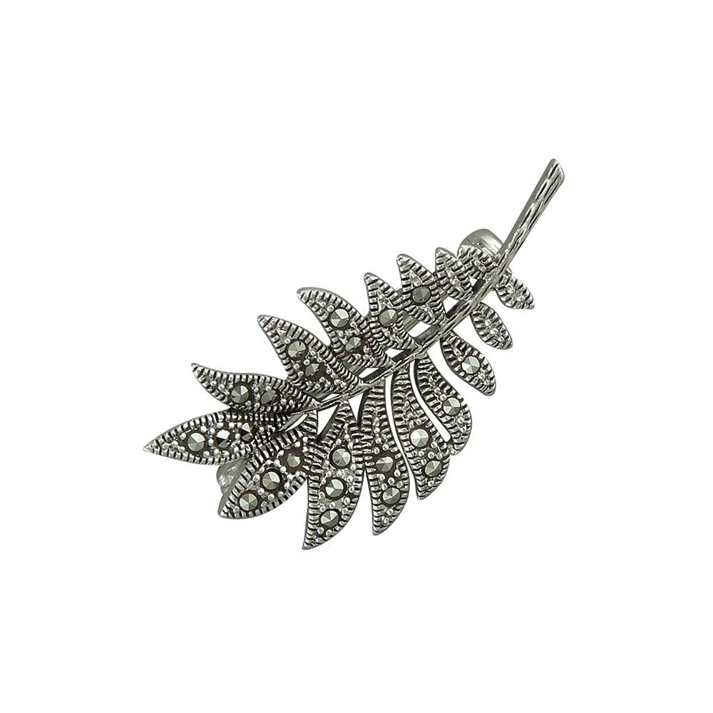 STERLING SILVER MARCASITE LEAF BROOCH