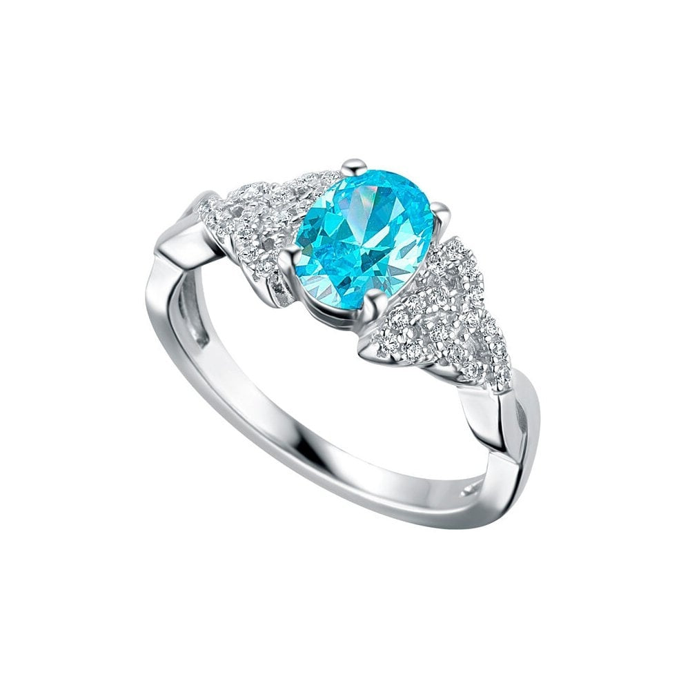 STERLING SILVER MARCH BIRTHSTONE TRINITY KNOT RING