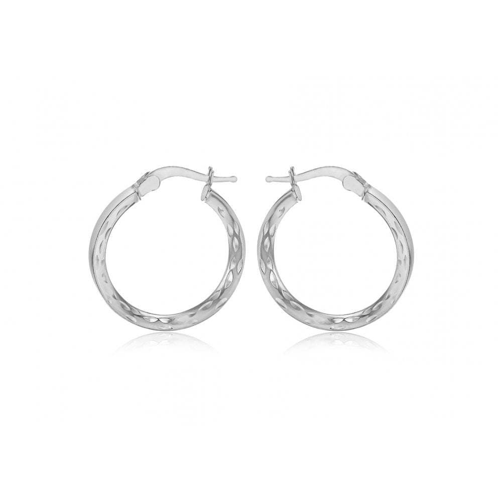 STERLING SILVER MARQUISE-PATTERNED TRIANGLE-TUBE HOOP CREOLE EARRINGS