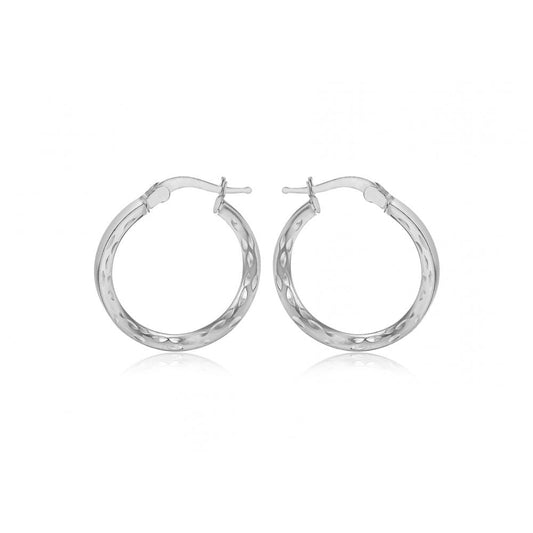 STERLING SILVER MARQUISE-PATTERNED TRIANGLE-TUBE HOOP CREOLE EARRINGS